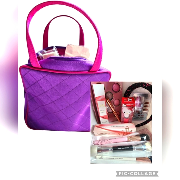 Mally Beauty Handbags - Purple Quilted Women's Bag 8in X 8in With Cosmetics NEW